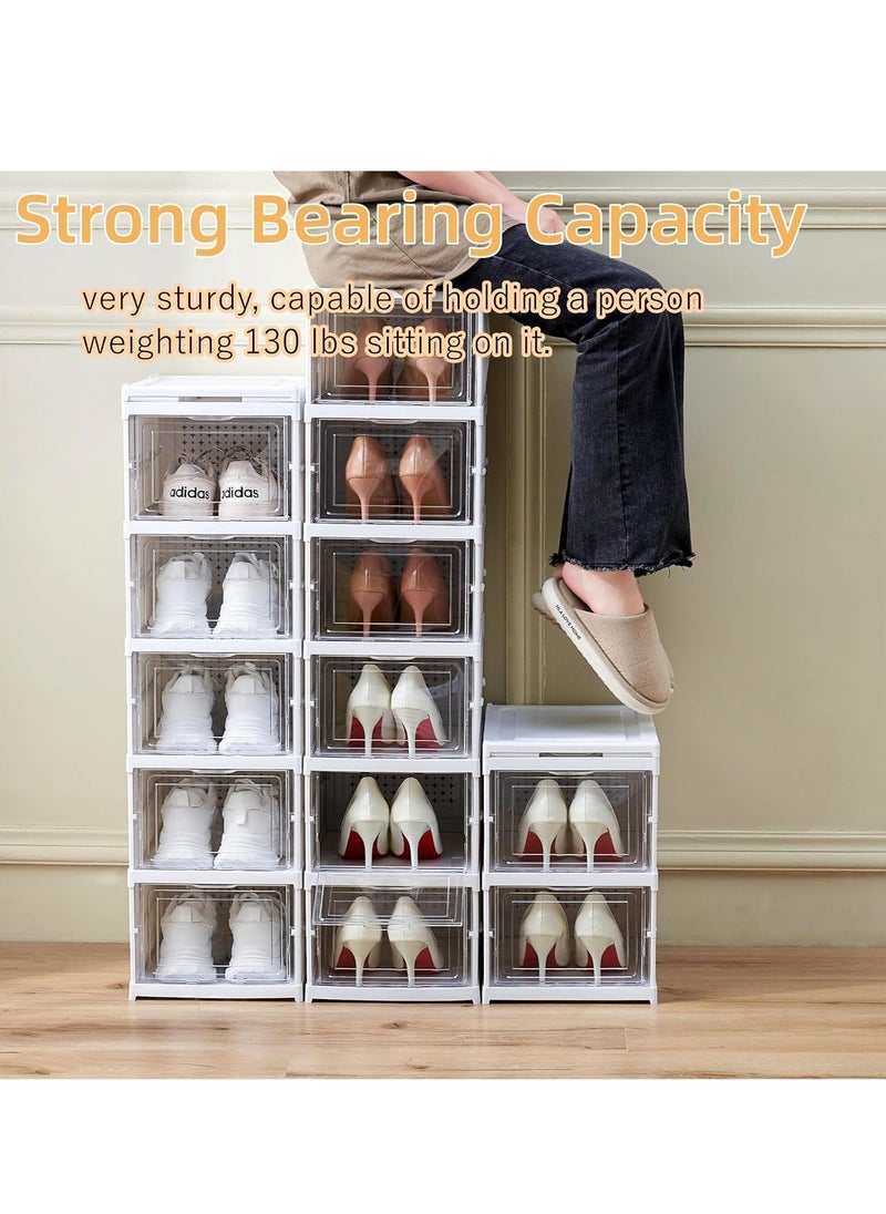 6 Layers Shoe Storage Box Collapsible Shoe Rack, Foldable Closet Organizer with Lids, Clear Plastic Stackable Sneaker Display Container