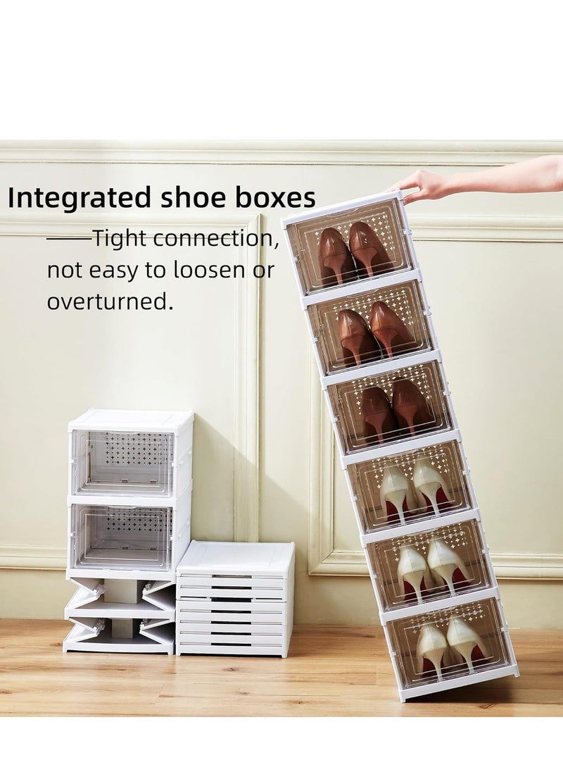6 Layers Shoe Storage Box Collapsible Shoe Rack, Foldable Closet Organizer with Lids, Clear Plastic Stackable Sneaker Display Container