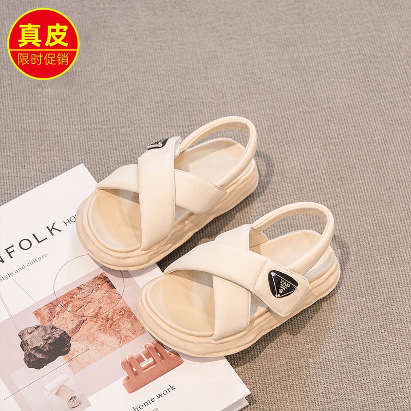 Genuine Leather Boys' Sandals 2024 Season New Sports Beach Shoes Non-Slip Soft Sole Girls' Shoes Medium And Large Children'S Summer Style - Image 4