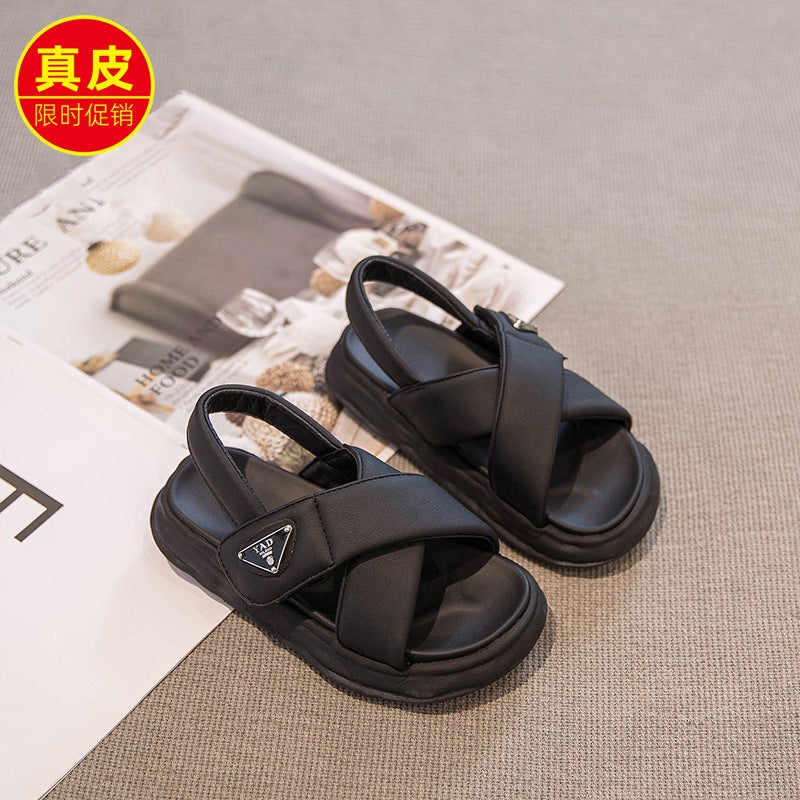 Genuine Leather Boys' Sandals 2024 Season New Sports Beach Shoes Non-Slip Soft Sole Girls' Shoes Medium And Large Children'S Summer Style - Image 3