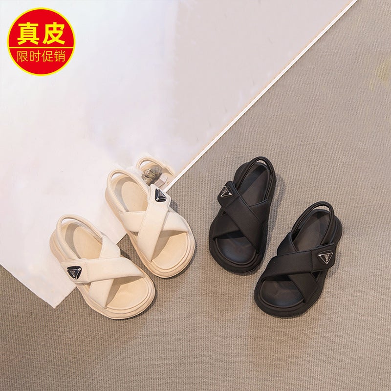 Genuine Leather Boys' Sandals 2024 Season New Sports Beach Shoes Non-Slip Soft Sole Girls' Shoes Medium And Large Children'S Summer Style - Image 5