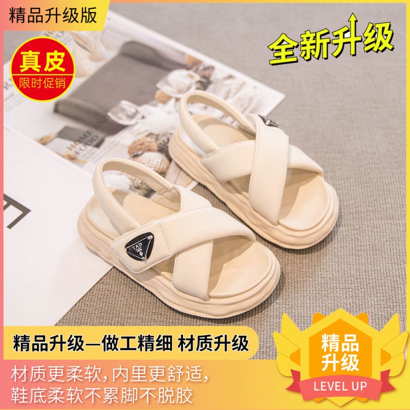 Genuine Leather Boys' Sandals 2024 Season New Sports Beach Shoes Non-Slip Soft Sole Girls' Shoes Medium And Large Children'S Summer Style - Image 1