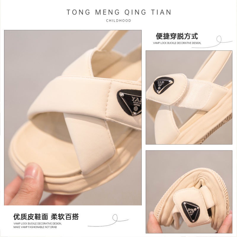 Genuine Leather Boys' Sandals 2024 Season New Sports Beach Shoes Non-Slip Soft Sole Girls' Shoes Medium And Large Children'S Summer Style - Image 2