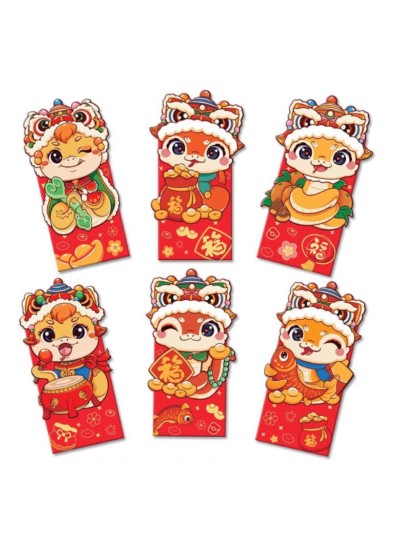 مغلف ورقي أحمر مكون من 6 قطع للاحتفال بالعام الصيني الجديد والاجتماع العائلي - مغلف أحمر كبير 2025 عام هونغ باو