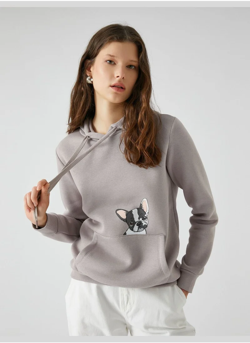 KOTON Kangaroo Pocket Detail Dog Printed Hoodie