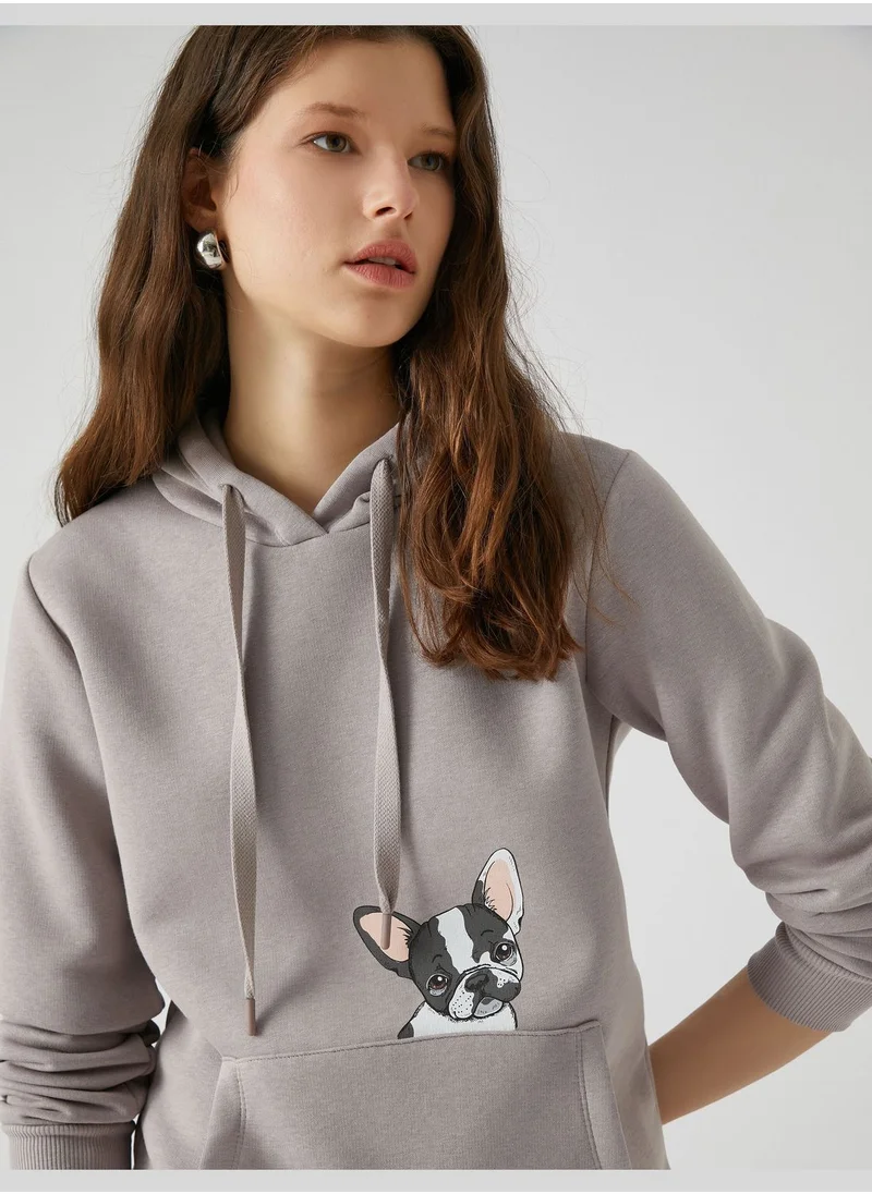 KOTON Kangaroo Pocket Detail Dog Printed Hoodie