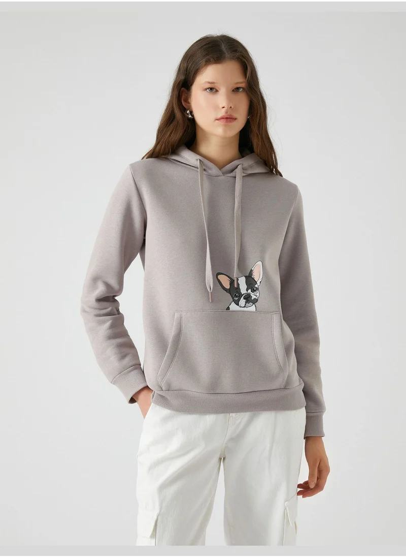 KOTON Kangaroo Pocket Detail Dog Printed Hoodie