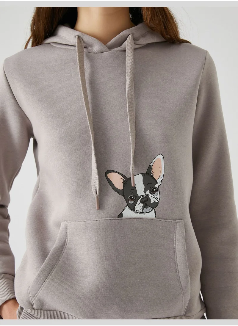 KOTON Kangaroo Pocket Detail Dog Printed Hoodie