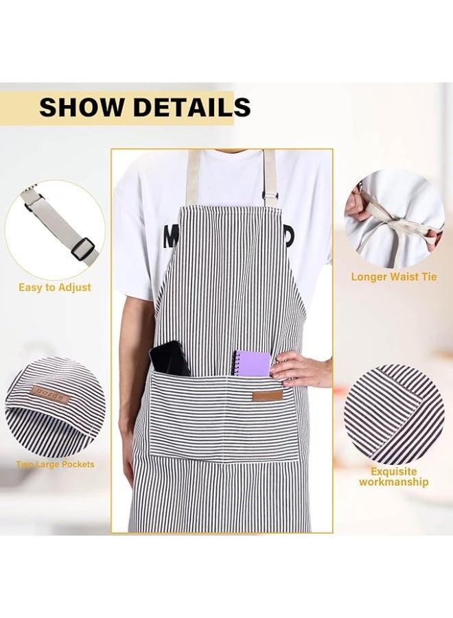 4Pcs Striped Kitchen Aprons with 2 Pockets, Adjustable Neck Strap, Polyester Cotton Cooking Aprons for Men Women, Chef Aprons for Kitchen, Cafe, BBQ, Baking - Image 2