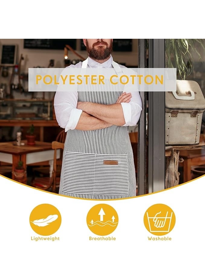 4Pcs Striped Kitchen Aprons with 2 Pockets, Adjustable Neck Strap, Polyester Cotton Cooking Aprons for Men Women, Chef Aprons for Kitchen, Cafe, BBQ, Baking - Image 5