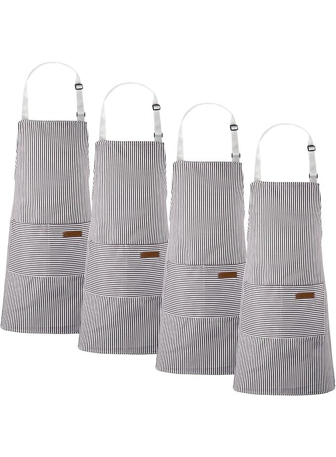 4Pcs Striped Kitchen Aprons with 2 Pockets, Adjustable Neck Strap, Polyester Cotton Cooking Aprons for Men Women, Chef Aprons for Kitchen, Cafe, BBQ, Baking - Image 1