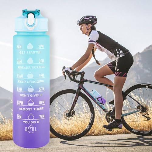 House Of Quirk 3 Pc Sticker Water Bottle With Straw, Sports Water Bottles With Handle, Leak Proof Drinks Bottle Bpa Free (Blue/Purple, 2Litre+900Ml+280Ml) - Plastic - Image 5