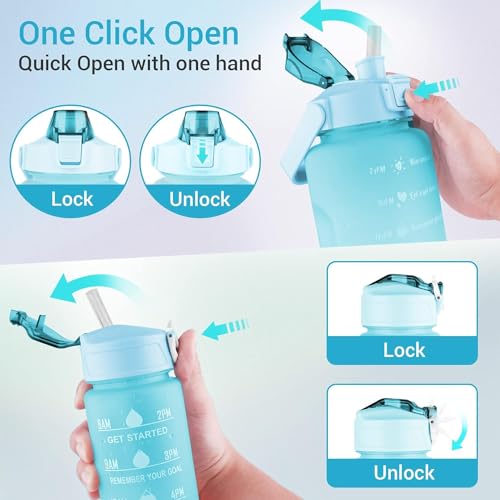 House Of Quirk 3 Pc Sticker Water Bottle With Straw, Sports Water Bottles With Handle, Leak Proof Drinks Bottle Bpa Free (Blue/Purple, 2Litre+900Ml+280Ml) - Plastic - Image 3