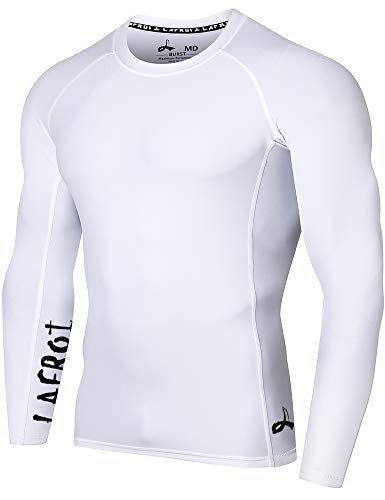 LAFROI Men's Long Sleeve UPF 50+ Baselayer Skins Performance Fit Compression Rash Guard-CLYYB Asym White Size XL - Image 1