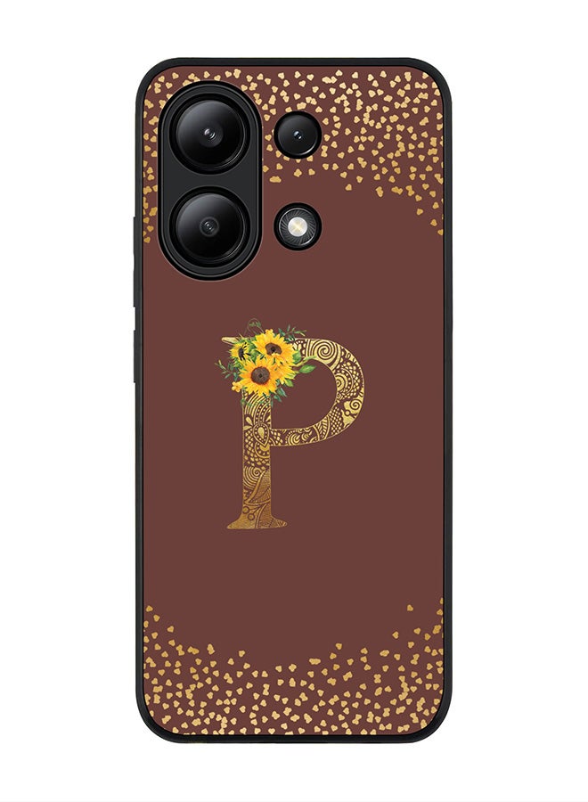 Stylizedd Rugged Black edge case for Xiaomi Redmi Note 13 4G, Cover Custom Monogram Initial Letter Mandala Floral Pattern Alphabet - P  (Brown ) - Image 1