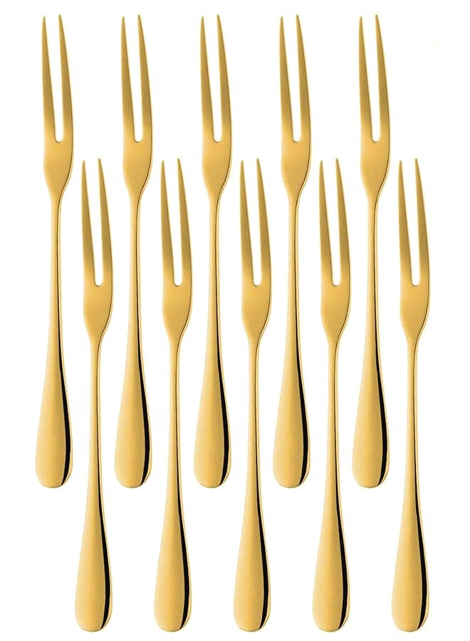 Comicfs 20-Piece Stainless Steel Forks, 5.3 Inches, Seafood Crab Forks Escargot Fork 2 Prong Tasting Appetizer Forks Dessert Cocktail Salad Fruit Fork for Party Travel (Gold) - Image 1