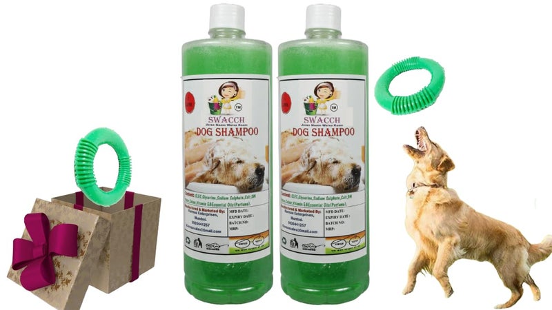 swacch Shampoo | Puppy Safe Shampoo | PH Balanced | Dog Shampoo 1 Litre Pack of 2 Neem Alovera + | O PVC Ring Rubber Chew Toy | Teething Chew Toy I Dental Teething I Durable I Combo Pack - Image 1