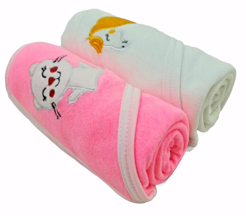 First Kick Baby Cotton Bath Towels New Born Combo Pack of Hooded Soft Wrapping Towel Pack of 2 (70 cm x 66 cm) Set of 2 - Image 1