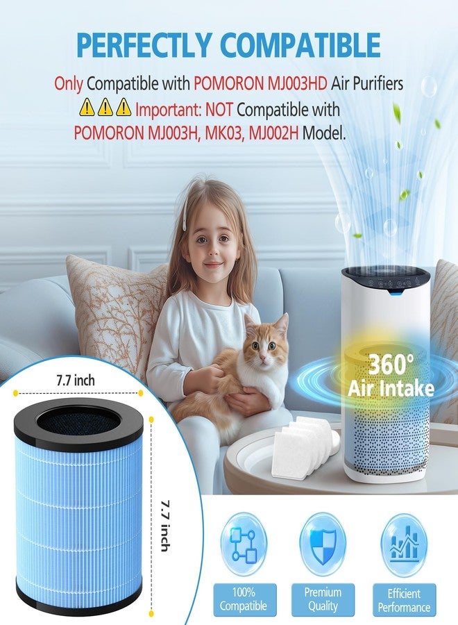 إيزينجو عبوتان من فلاتر بديلة MJ003HD، متوافقة مع أجهزة تنقية الهواء POMORON MJ003HD، نظام ترشيح رباعي المراحل مع فلاتر HEPA وفلاتر الكربون النشط، MJ003HD-RF، تتضمن فلترين و10 وسادات عطرية. - Image 2
