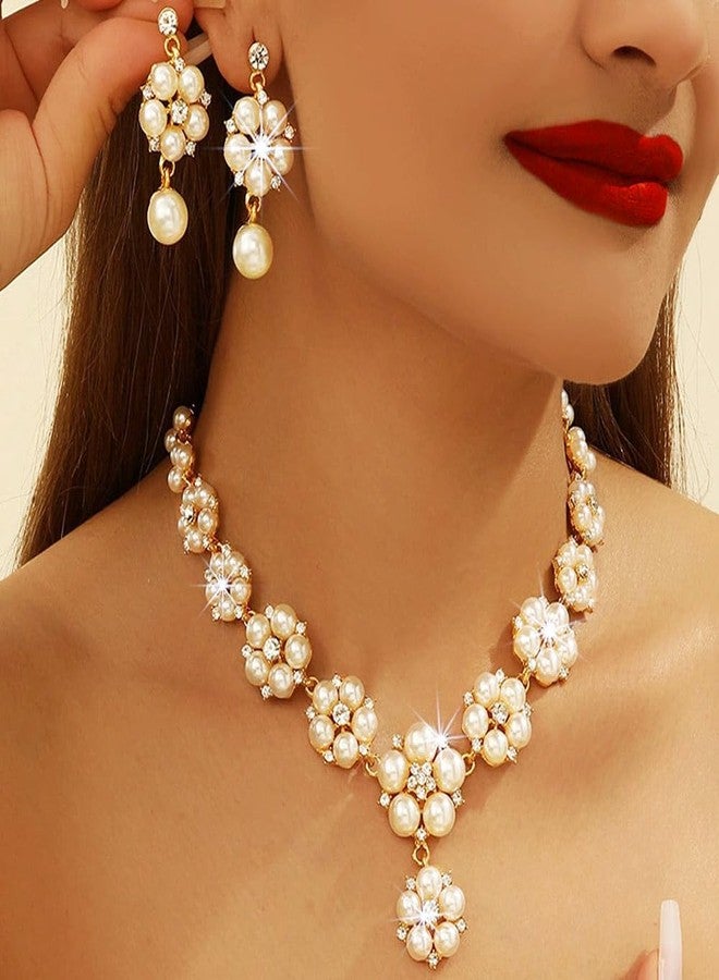 EVILD Pearl Jewelry Sets Gold Flower Necklace and Earring Set for Women - Image 5