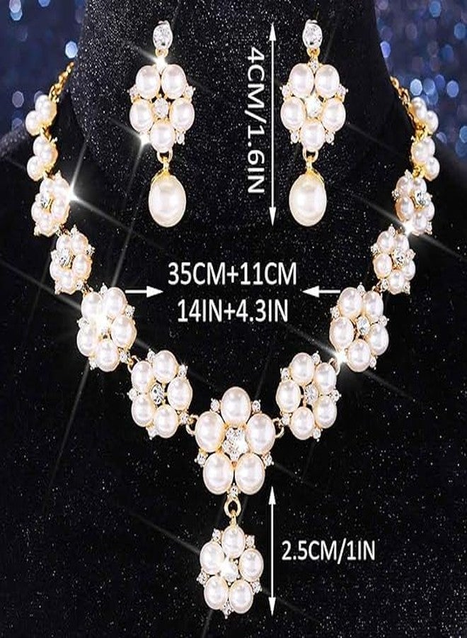 EVILD Pearl Jewelry Sets Gold Flower Necklace and Earring Set for Women - Image 2