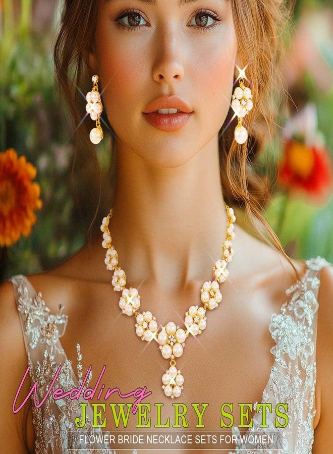 EVILD Pearl Jewelry Sets Gold Flower Necklace and Earring Set for Women - Image 3