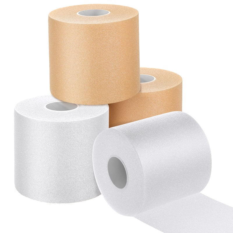 Nuanchu 4 Pcs Pre Wrap Athletic 120 Yards Prewrap Headbands for Hair Foam Underwrap Sports Wrap Hair Prewrap Strip Tapes for Ankles Wrists Sports Foam TapeBeige White