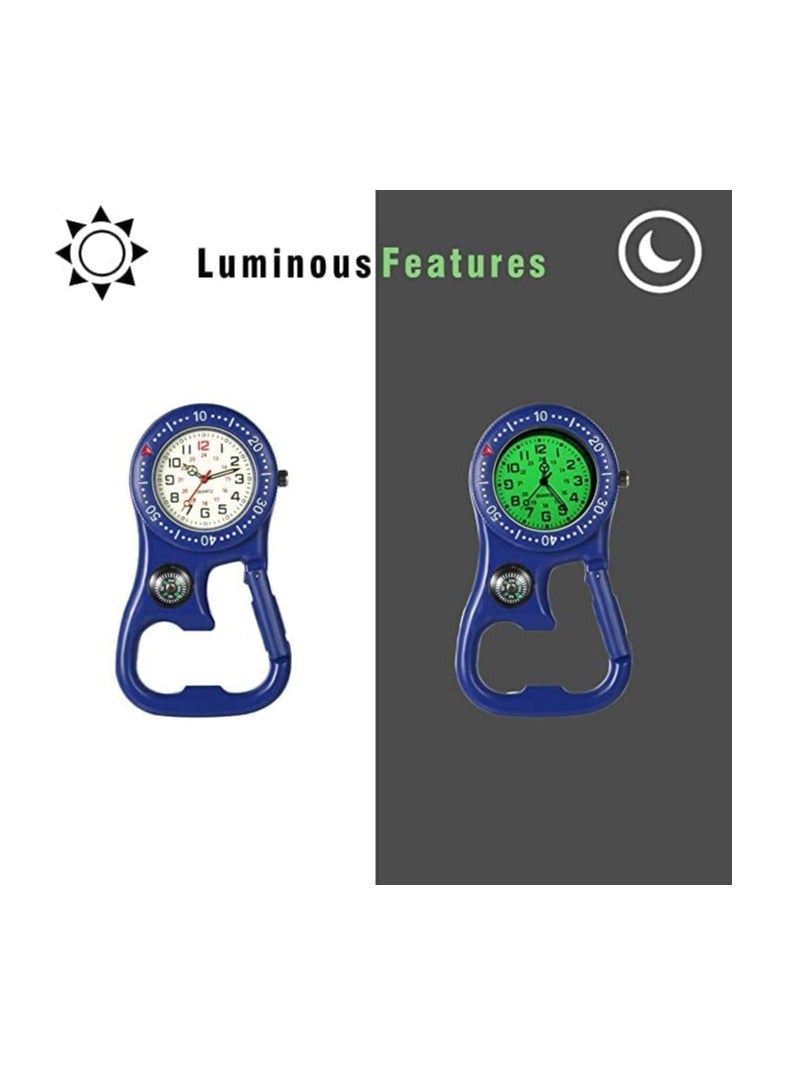 Zikra Carabiner Clip Watch, Waterproof Backpack Belt Pocket Watch with Compass Luminous Dial, Dual Time Zone, With Bottle Opener Function, for Hiking or Climbing, Doctors Nurses Chefs Mini Pocket Watch - Image 3