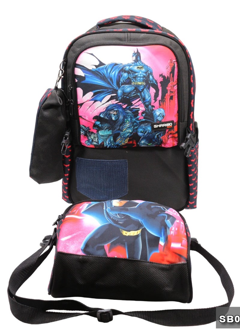 Gharibo Bags School backpack with lunch bag Size 17 model 26 BatMan  - Image 2