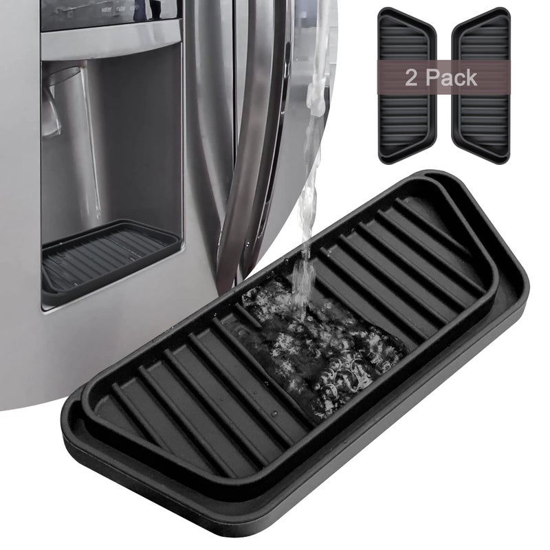 KindGa Refrigerator Drip Catcher TrayProtector Ice and Water Dispenser PanFridge Spills Water Pad Catch Basin for Drainage 2 Pack RectangularBlack