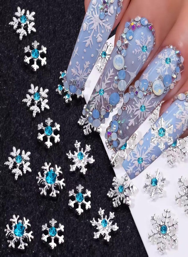 ٢٠ قطعة من زينة أظافر على شكل ندفة ثلجية لامعة باللونين الفضي والأزرق، بتصميم ندفة ثلجية شتوية لعيد الميلاد، مرصعة بأحجار الراين، مناسبة للأظافر الأكريليك، مجوهرات أظافر لعيد الميلاد للنساء، لتزيين أظافركِ بنفسكِ في العطلات - Image 3