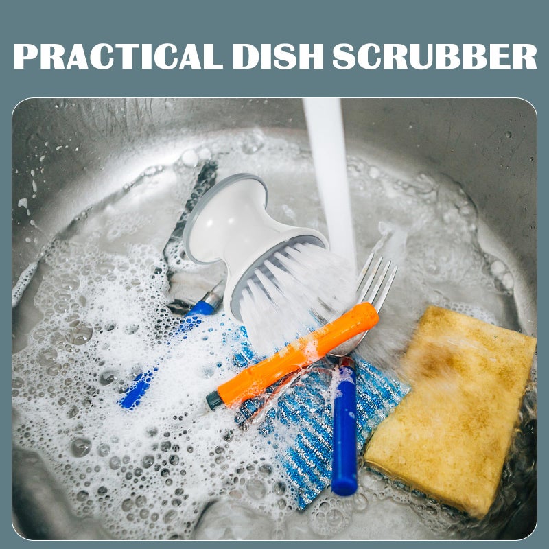 2 Pack Kitchen Scrub Brushes with Handle Round Head Oil Resistant Plastic Bristles - Image 5