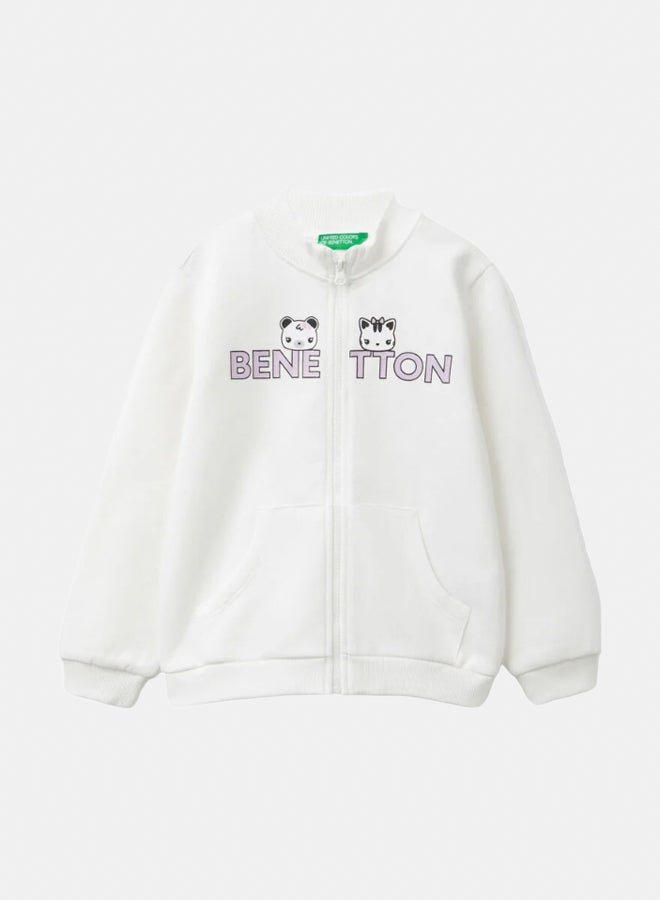 Benetton Logo Print Zip Long Sleeve Sweatshirt  - Image 1