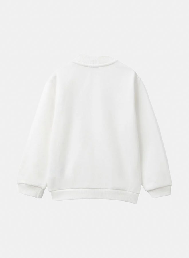 Benetton Logo Print Zip Long Sleeve Sweatshirt  - Image 2