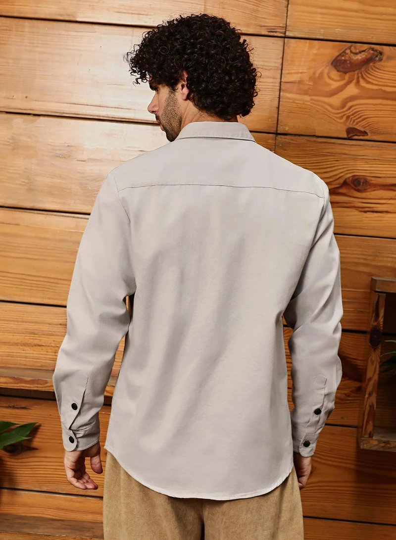 Campus Sutra Men's Ecru Beige Safari-Utility Relaxed Shirt