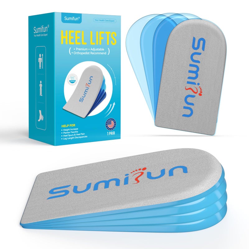 Sumifun Heel Lift Inserts for Women Shoes - Sumifun 4 Layers Adjustable Orthopedic Shoe Lifts for Uneven Legs - Gel Heel Inserts for Leg Length Discrepancy (Size L Blue) - Image 1