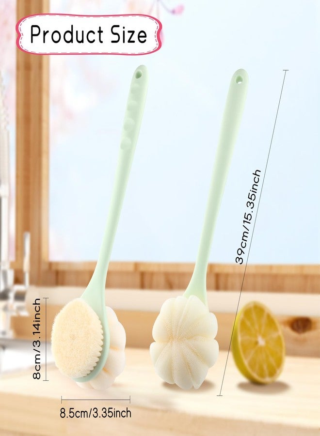 BOSMIOW 2-Pack Green Double Sided Bath Brush with Soft Bristles and Loofah,Long Handle Back Scrubber,Exfoliating Back Shower Brush for Women and Men - Image 2