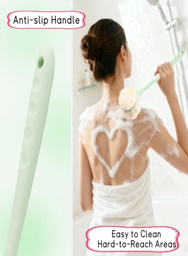 BOSMIOW 2-Pack Green Double Sided Bath Brush with Soft Bristles and Loofah,Long Handle Back Scrubber,Exfoliating Back Shower Brush for Women and Men - Image 5