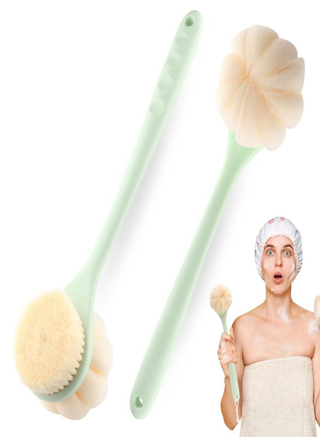 BOSMIOW 2-Pack Green Double Sided Bath Brush with Soft Bristles and Loofah,Long Handle Back Scrubber,Exfoliating Back Shower Brush for Women and Men - Image 1