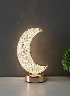 fashionhome Touch Control 3 Colors Crescent Shape Rechargeable Table Lamp with Metal Base Small Decorative Acrylic Night Light Crystal Table Lamp for Party Living Room Bedroom  - Image 1