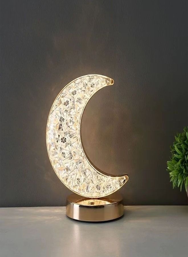 fashionhome Touch Control 3 Colors Crescent Shape Rechargeable Table Lamp with Metal Base Small Decorative Acrylic Night Light Crystal Table Lamp for Party Living Room Bedroom  - Image 1