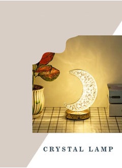 fashionhome Touch Control 3 Colors Crescent Shape Rechargeable Table Lamp with Metal Base Small Decorative Acrylic Night Light Crystal Table Lamp for Party Living Room Bedroom  - Image 2