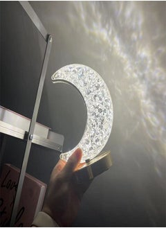 fashionhome Touch Control 3 Colors Crescent Shape Rechargeable Table Lamp with Metal Base Small Decorative Acrylic Night Light Crystal Table Lamp for Party Living Room Bedroom  - Image 4