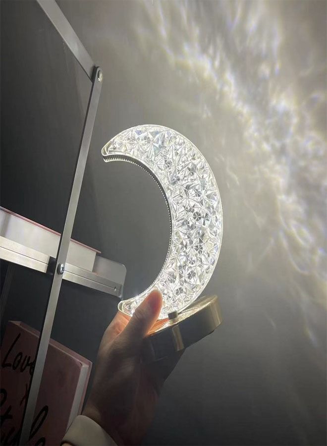 fashionhome Touch Control 3 Colors Crescent Shape Rechargeable Table Lamp with Metal Base Small Decorative Acrylic Night Light Crystal Table Lamp for Party Living Room Bedroom  - Image 4