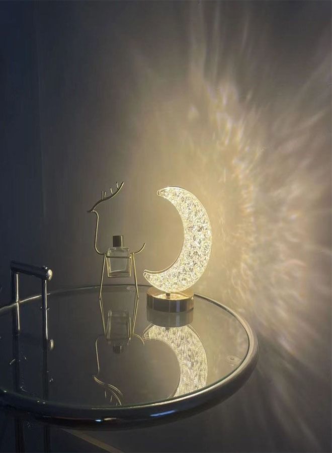 fashionhome Touch Control 3 Colors Crescent Shape Rechargeable Table Lamp with Metal Base Small Decorative Acrylic Night Light Crystal Table Lamp for Party Living Room Bedroom  - Image 5