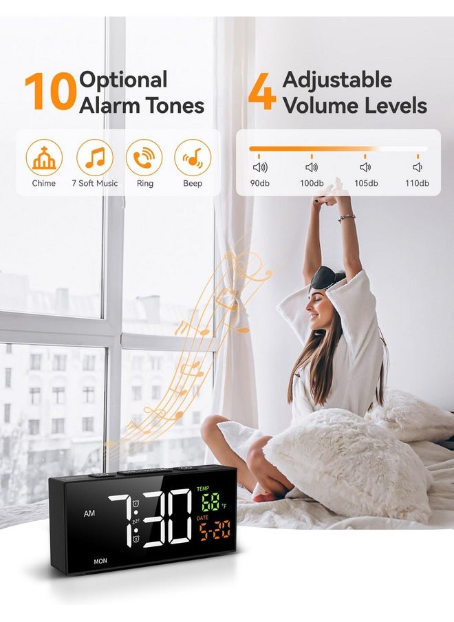 Netzu Alarm Clocks For Bedrooms, Digital Alarm Clock With Date Temperature And Weekday, Manual Dst, Snooze, 2 Alarms, 4 Volumes Bedside Desk Clock For Living Room Home (Black)  - Image 2