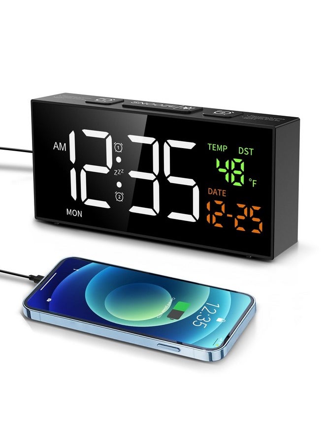 Netzu Alarm Clocks For Bedrooms, Digital Alarm Clock With Date Temperature And Weekday, Manual Dst, Snooze, 2 Alarms, 4 Volumes Bedside Desk Clock For Living Room Home (Black)  - Image 1