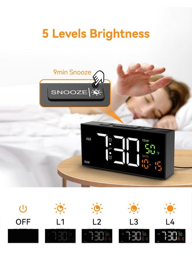 Netzu Alarm Clocks For Bedrooms, Digital Alarm Clock With Date Temperature And Weekday, Manual Dst, Snooze, 2 Alarms, 4 Volumes Bedside Desk Clock For Living Room Home (Black)  - Image 5
