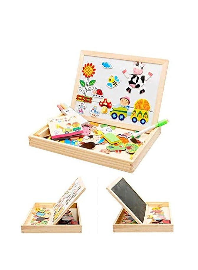 100+ Pieces Magnetic Wooden Jigsaw Animal Jigsaw with Chalkboard Easel Double-Sided Educational Toys for Toddler Children Girl 3+ Years Old Puzzle Fun Educational Toys | shapes may vary - Image 3