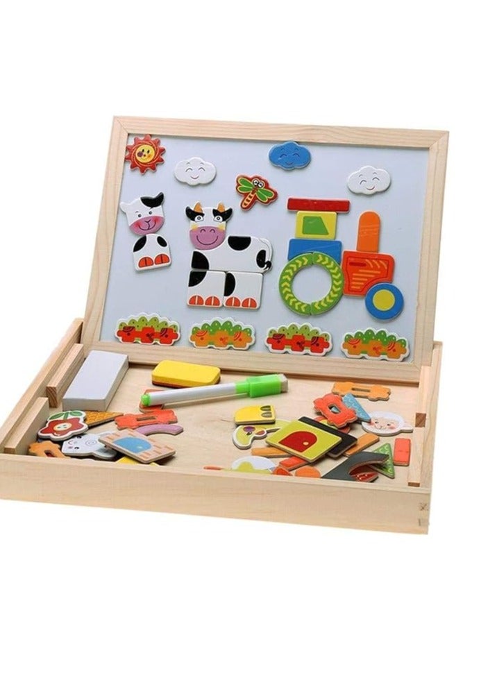 100+ Pieces Magnetic Wooden Jigsaw Animal Jigsaw with Chalkboard Easel Double-Sided Educational Toys for Toddler Children Girl 3+ Years Old Puzzle Fun Educational Toys | shapes may vary - Image 5